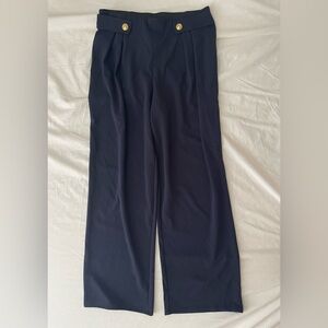H&M Navy Wide-Leg High-Waist Trousers with Gold Buttons size medium